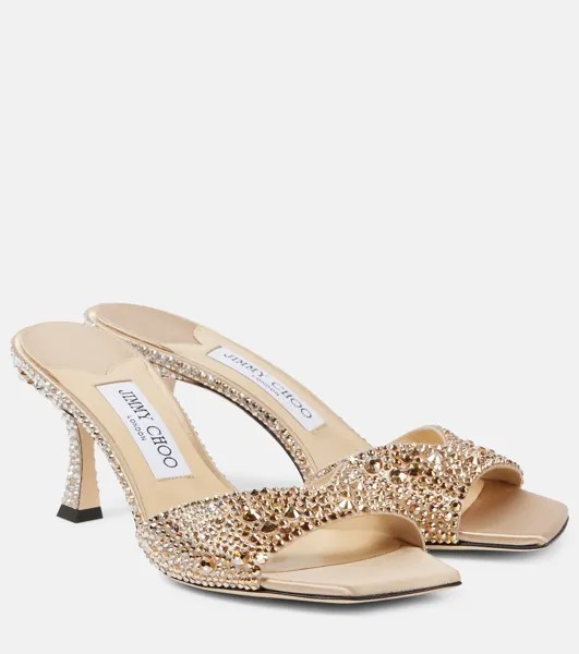 Атласные туфли-мофели Skye 70, украшенные кристаллами Jimmy Choo, золотой