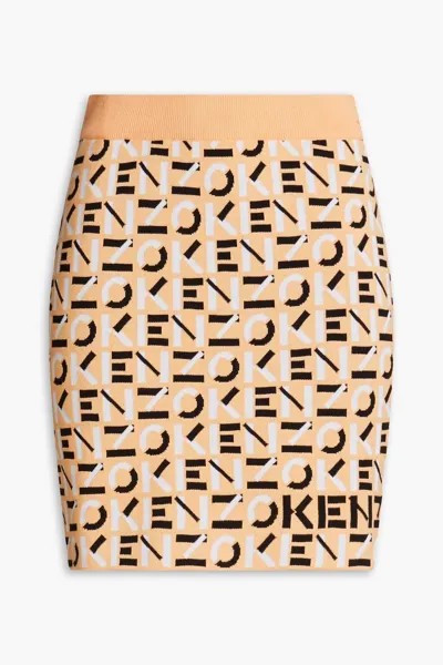 Мини-юбка жаккардовой вязки из смесового хлопка Kenzo, пастельно-оранжевый