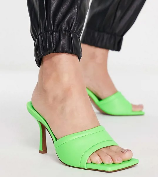 Босоножки-мюли салатового цвета на среднем каблуке для широкой стопы ASOS DESIGN Wide Fit Harvey-Зеленый цвет