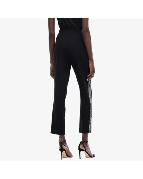 Брюки Derek Lam 10 Crosby Straight Leg Trousers w/ Sequin Tuxedo Stripe, черный
