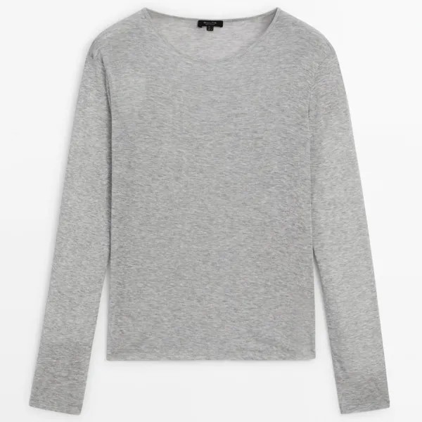 Лонгслив Massimo Dutti Fitted Cotton, серый