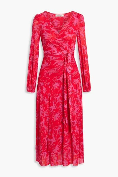 Платье миди из сетки с принтом и запахом Cataline Diane Von Furstenberg, красный