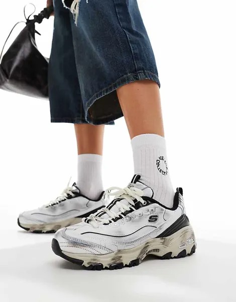 Skechers – D'Lites – кроссовки из серебристой многослойной сетки с эффектом потертости