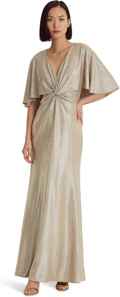 Платье-кейп из джерси с принтом фольги LAUREN Ralph Lauren, цвет Birch Tan/Gold Foil