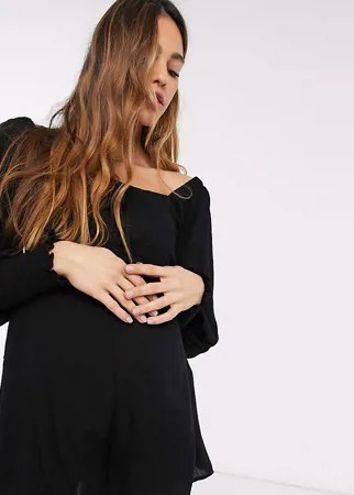 Черный ромпер с присборенным лифом и рукавами ASOS DESIGN Maternity-Мульти