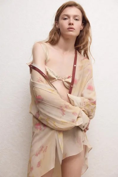 Бюстгальтер на косточках с принтом ZARA, цвет light tan