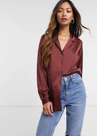 Свободная атласная рубашка ягодного цвета с длинными рукавами ASOS DESIGN-Коричневый