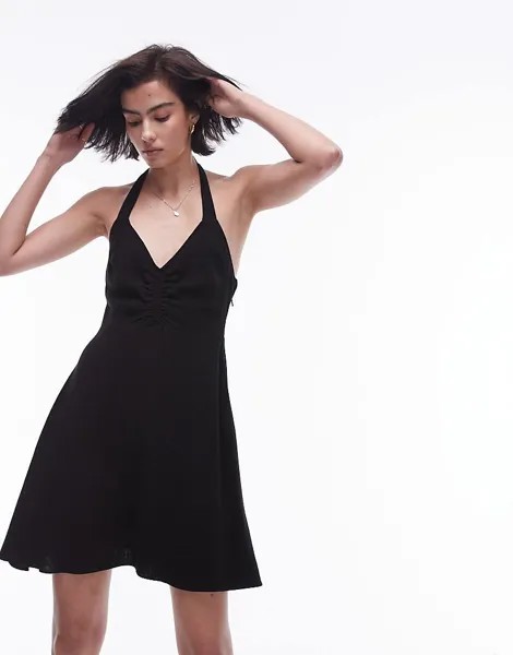 Topshop – Короткое черное платье с воротником-бретелькой