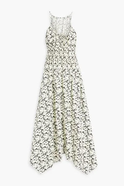 Платье миди из хлопкового поплина со сборками и цветочным принтом Proenza Schouler, слоновая кость