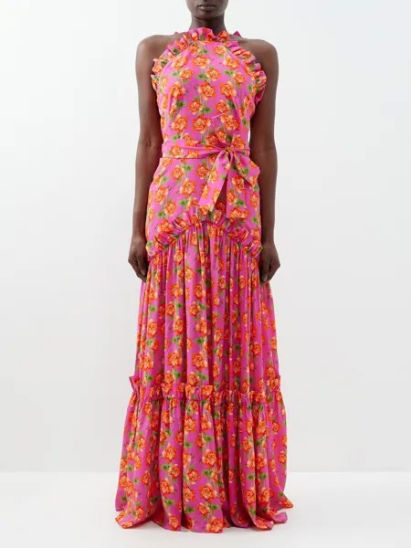 Платье макси tatiana из крепа с цветочным принтом Borgo De Nor, розовый