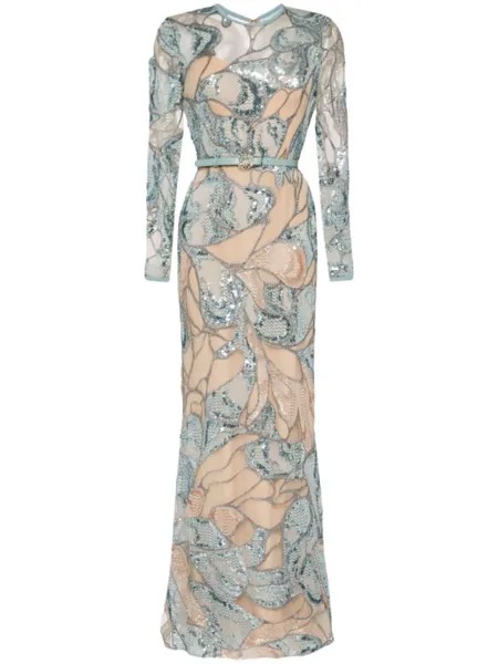 Elie Saab вечернее платье из тюля с вышивкой, нейтральный цвет