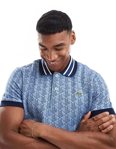 Синяя рубашка-поло с монограммой Lacoste