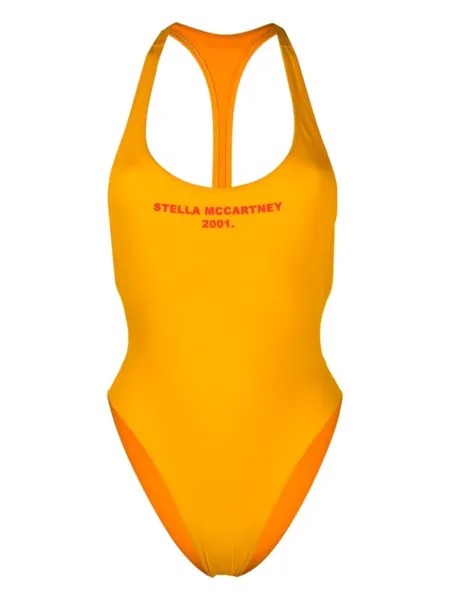 Stella McCartney купальник с вырезом и логотипом, желтый