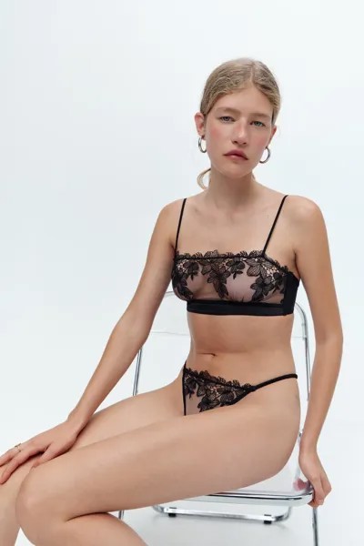 Бюстгальтер-бандо из вышитого кружева ZARA, черный