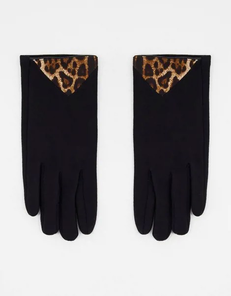 Черные перчатки с леопардовым принтом Boardmans-Черный цвет
