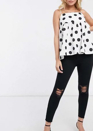 Черные облегающие джинсы в стиле диско с разрезами New Look Petite-Черный