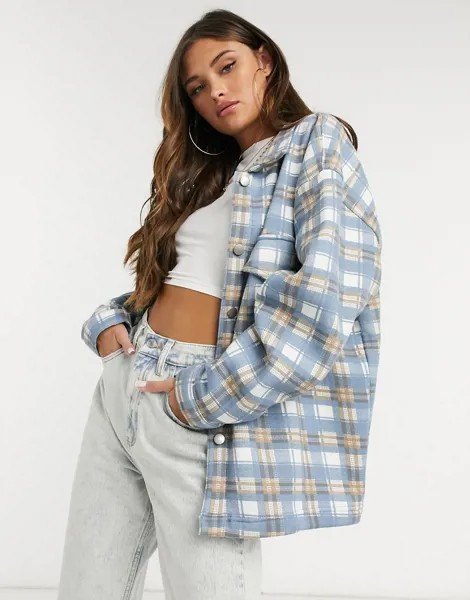 Рубашка в стиле oversized в клетку Lasula-Голубой