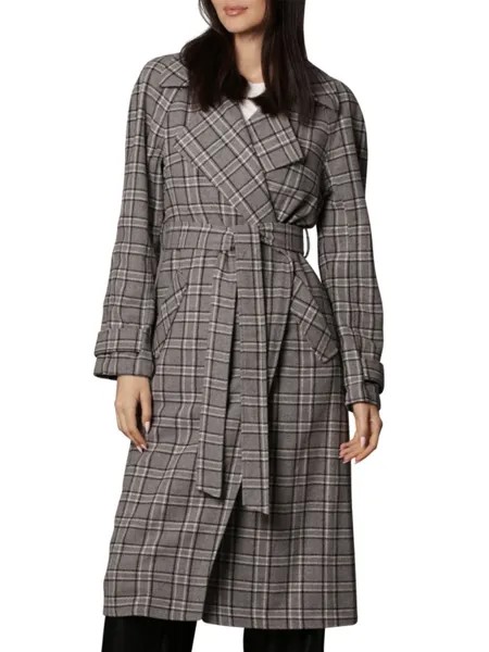 Тренч свободного кроя из смесовой шерсти в клетку с поясом Avec Les Filles, цвет Charcoal Plaid