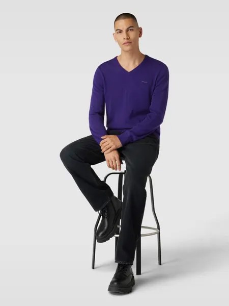 Вязаный свитер из смесовой шерсти с V-образным вырезом Gant, фиолетовый