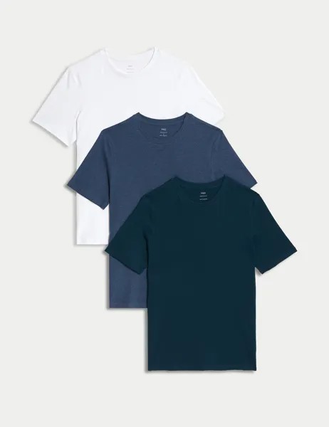 3 пары футболок из чистого хлопка с круглым вырезом Marks & Spencer, джинсовый микс