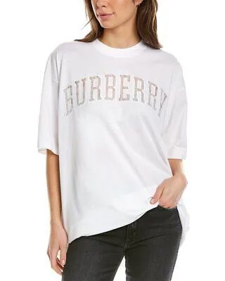 Женская футболка оверсайз с кружевным логотипом Burberry, белая, L