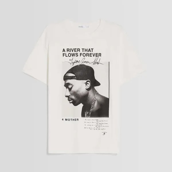 Футболка Bershka Tupac Print Short Sleeve, белый