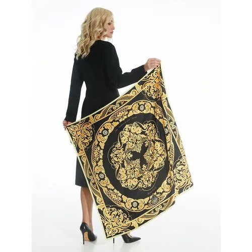 Платок Русские в моде by Nina Ruchkina, 90х90 см, золотой, черный