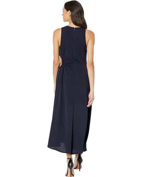 Платье MOON RIVER Side Ruched Cutout Midi Dress, темно-синий