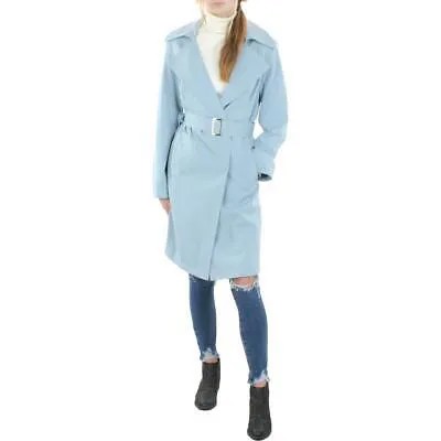 Vince Camuto Womens Blue Lightweight Midi Trench Coat Верхняя одежда M BHFO 9857