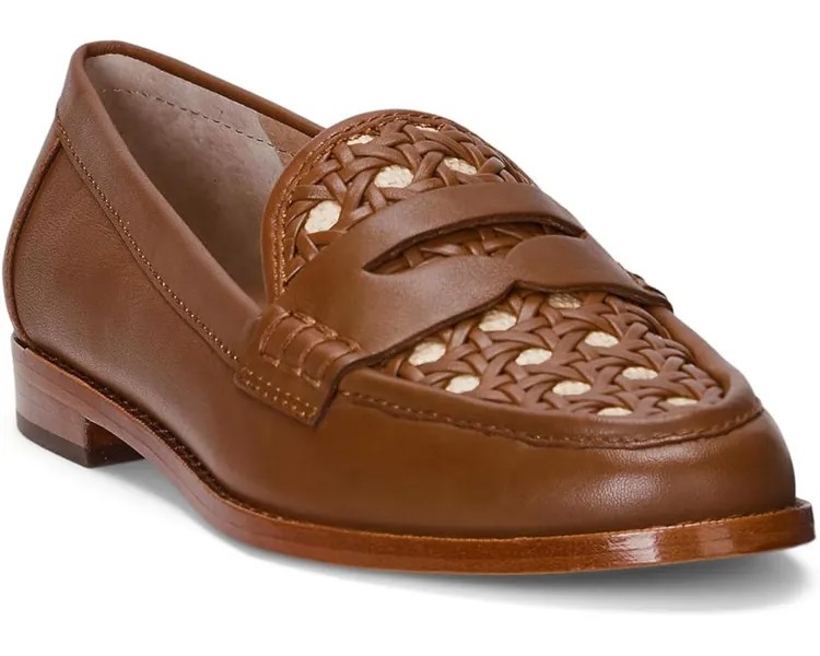 Балетки LAUREN Ralph Lauren Wynnie II Woven Leather & Raffia Loafers, цвет Deep Saddle Tan/Antique Natural