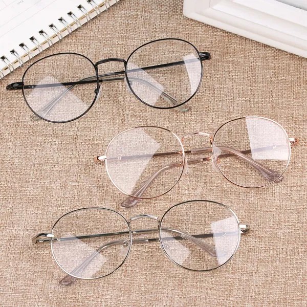 Новая мода Круглые очки для женщин Мужчины Винтаж Классический Металл Плоский Зеркало Оптические очки Frame Unisex Vision Care Eyeglasses