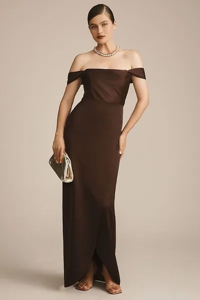Платье BHLDN Cleo макси с открытыми плечами, коричневый