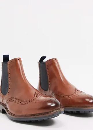 Светло-коричневые кожаные ботинки челси на широкую ногу с контрастной вставкой Silver Street-Коричневый цвет