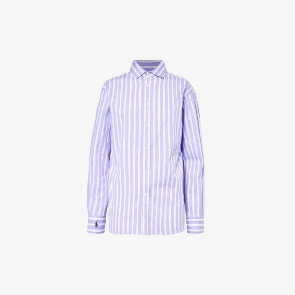 Полосатая хлопковая рубашка со складками Polo Ralph Lauren, фиолетовый