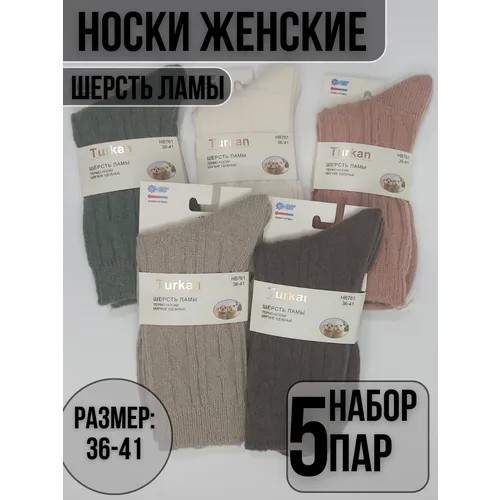 Носки Turkan, комплект, 5 пар, размер 36-41, белый, зеленый, бордовый