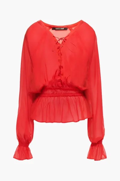 Украшенная блузка из шелкового шифона со сборками Roberto Cavalli, красный