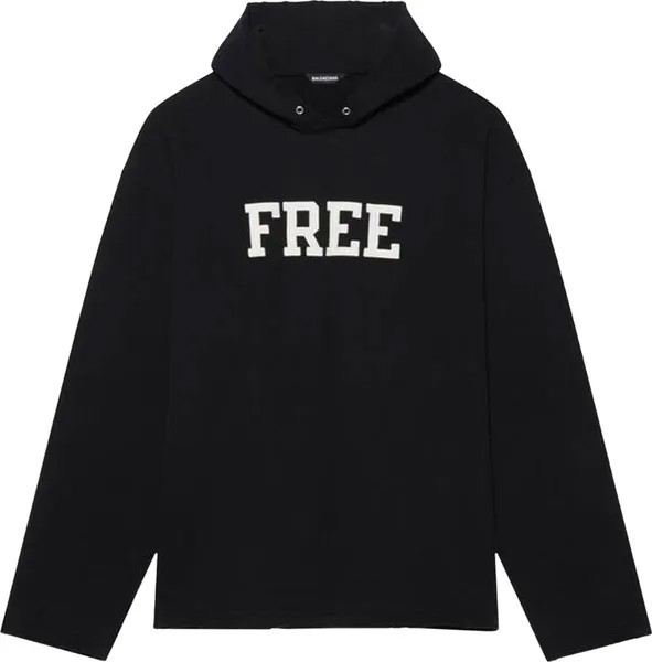 Худи Balenciaga Free Embroidered No Rib Hoodie 'Black', черный