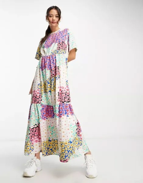 Эксклюзивное платье макси в стиле пэчворк с цветочным принтом Pieces