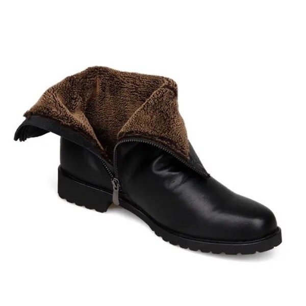 Мужские зимние теплые ботинки с меховой подкладкой, защитная обувь из натуральной кожи, модные плиссированные Военные боевые ботинки до се...
