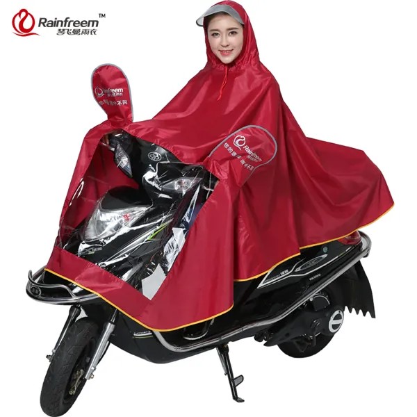 Непромокаемый мотоциклетный дождевик Rainfreem, для мужчин и женщин, плотный двухслойный дождевик, прозрачный капюшон, для улицы, для женщин и м...