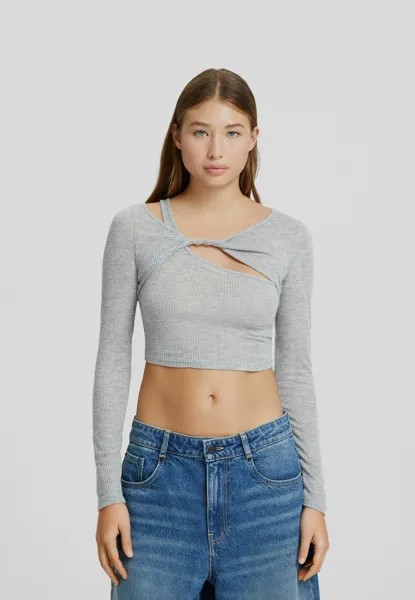 Футболка с длинным рукавом CUT OUT With KNOT DETAIL Bershka, цвет mottled grey