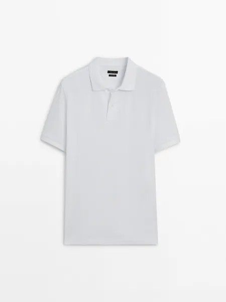 Рубашка-Поло из микротекстурированного хлопка пике Massimo Dutti, белый