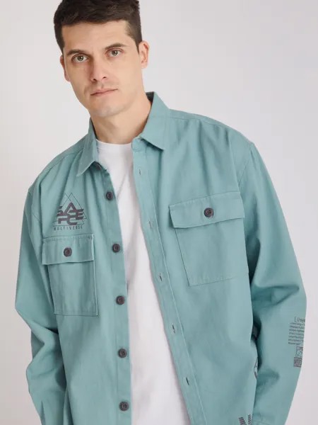 Куртка-рубашка из хлопка с принтами-надписями и нагрудными карманами
