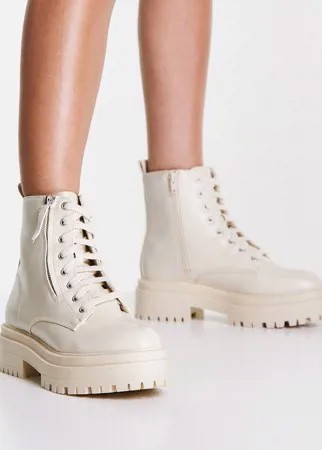 Белые ботинки на толстой подошве со шнуровкой и молниями New Look-Белый