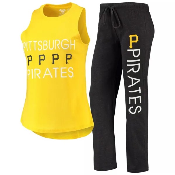 Женский спортивный комплект черного/золотого цвета Pittsburgh Pirates Meter Muscle Майка и брюки для сна