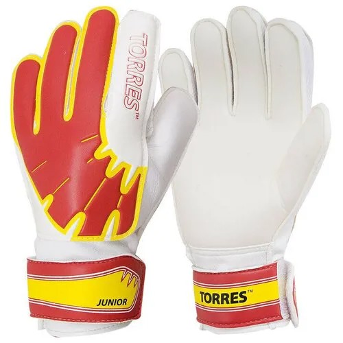 Тренировочные спортивные вратарские перчатки с эластичной широкой манжетой для юных футбольных вратарей Torres Junior FG0501-1, размер 5