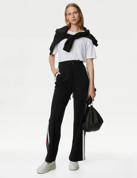Широкие брюки из джерси с боковыми полосками Marks & Spencer, черный