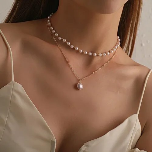 Колье KMA Jewelry, жемчуг имитация, длина 40 см, золотистый