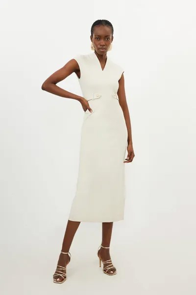 Платье миди из джерси с поясом Ponte Karen Millen, белый