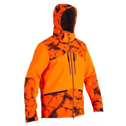 Куртка камуфляжная муж. Для загонной охоты из материала софтшелл 500, размер: S, цвет: Неоновый Морковный SOLOGNAC Х Декатлон